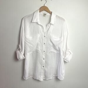 Magaschoni Linen Button Up Shirt Medium White Minimalist Quiet Luxury Capsule